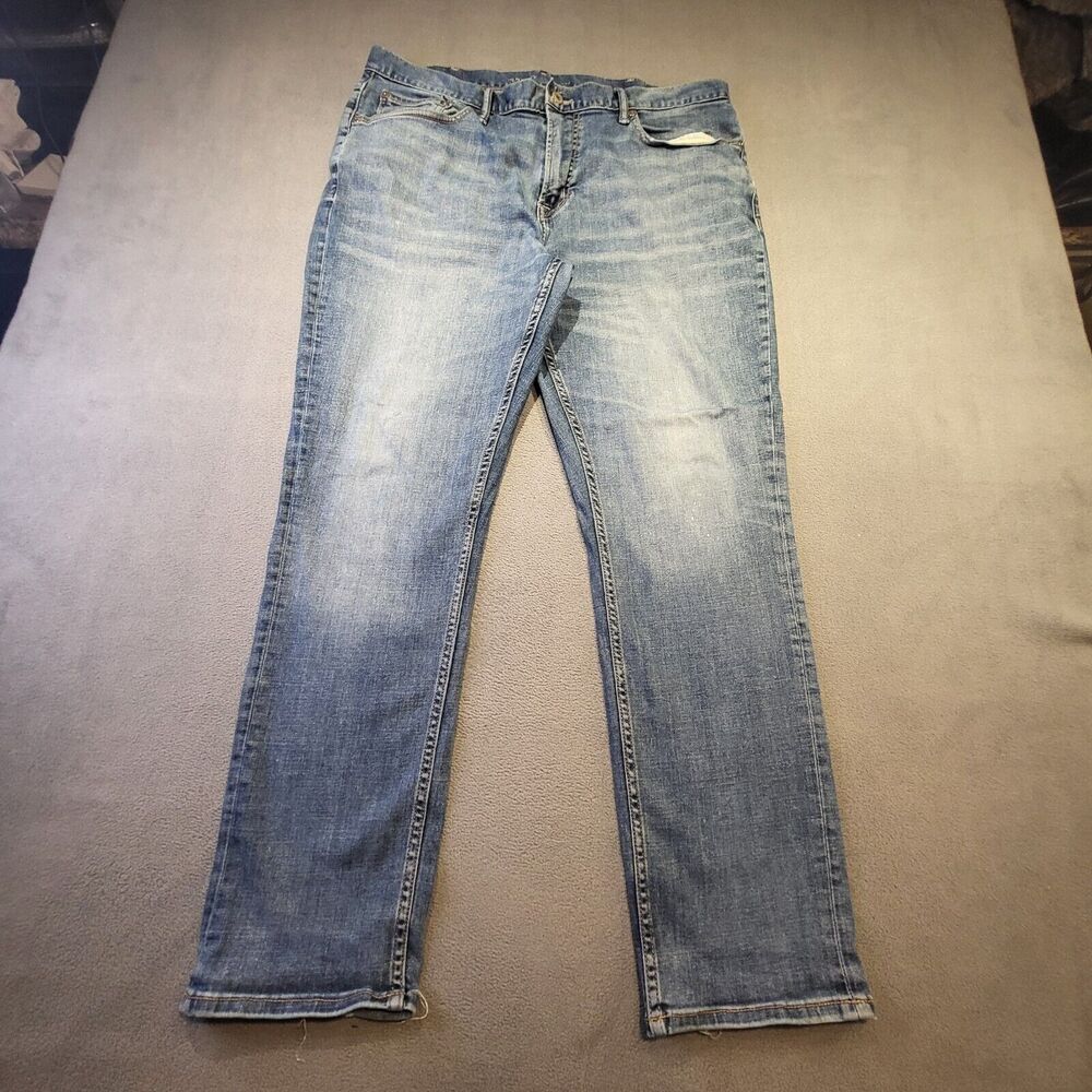 Old Navy Jeans Mens Sz 37x29 Blue Slim Straight Distressed Stretch Denim